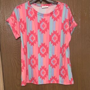 Vibrant Pink and Blue Western Aztec Women's Tee